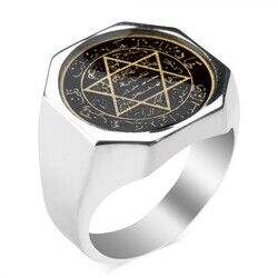 Diagonal Silver Ring With The Seal Of Solomon - 5