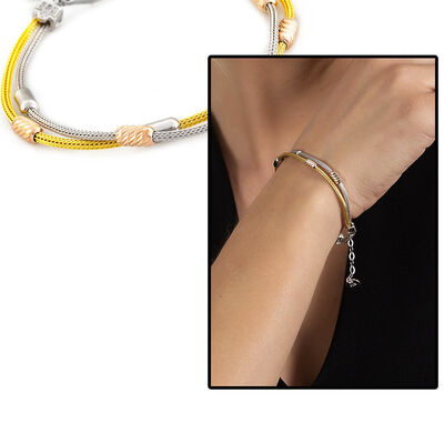 Dorica 925 Sterling Silver & Gold Double Row Bracelet For Women - 1