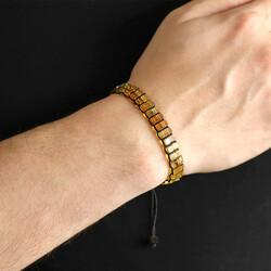 Double Row Macrame Braided Cube Yellow Color Natural Drop Male Amber - Thumbnail
