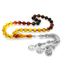 Dull Metal Mecidiye Tasseled İstanbul Cut Filtered Bala-Black Fire Amber Tasbih - 2