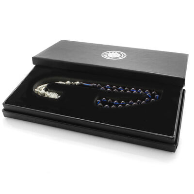 Dull Metal Prayer Beads Mecidiye Tasseled Istanbul Cut Blue-Black Squeezed Amber Prayer Beads - 1