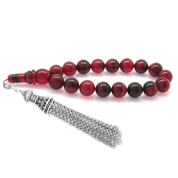 Dull Red Metallic Tassel Red-Black Fiery Amber Efe Rosary - 1