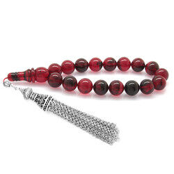 Dull Red Metallic Tassel Red-Black Fiery Amber Efe Rosary - 2