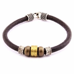 Elegant Design Combination Bracelet For Women İn Steel And Leather - Thumbnail
