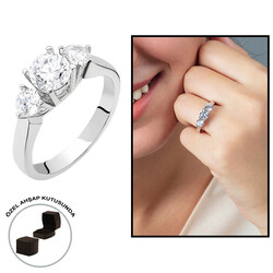 Elegant Design Diamond Starlight 925 Sterling Silver Tria Ladies Ring - Thumbnail