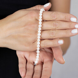 Elegant Ladies' Natural Pearl 925 Sterling Silver Movement Bracelet - Thumbnail