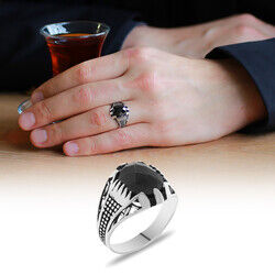 Elegant Mens 925 Sterling Silver Black Zirconia Ring - 4