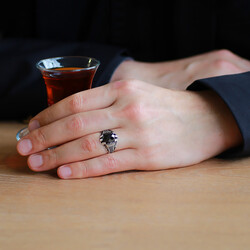 Elegant Mens 925 Sterling Silver Black Zirconia Ring - Thumbnail