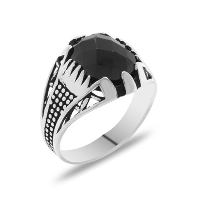 Elegant Mens 925 Sterling Silver Black Zirconia Ring