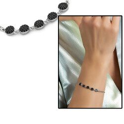 Elegant Womens 925 Sterling Silver Black Zirconia Bracelet - 1