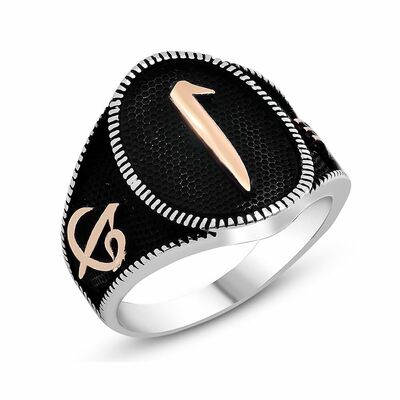 Elif Vav 925 Sterling Silver Embroidered Elif Written Mens Ring - 2