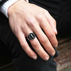 Elif Vav 925 Sterling Silver Embroidered Elif Written Mens Ring - 4