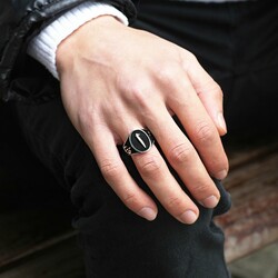 Elif Vav 925 Sterling Silver Embroidered Elif Written Mens Ring - 5