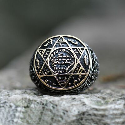 Embroidered Antique Mens Solomon Color Seal 925 Sterling Silver Ring