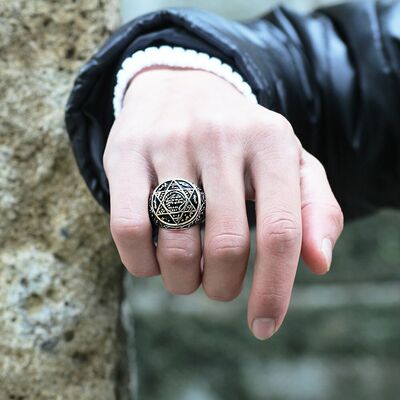 Embroidered Antique Mens Solomon Color Seal 925 Sterling Silver Ring