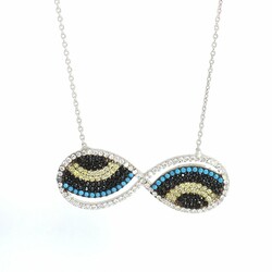 Evil Eye Zirconia Stone Beads Endless Design 925 Sterling Silver Women Necklace - Thumbnail