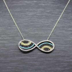 Evil Eye Zirconia Stone Beads Endless Design 925 Sterling Silver Women Necklace - Thumbnail