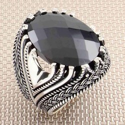 Facet Cut Model Knot Male Sterling Silver Ring With Black Zirconia - 1