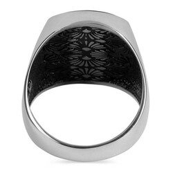 Faceted Cut Motif Chain Black Zirconia Silver Men's Sterling Silver Ring - 3