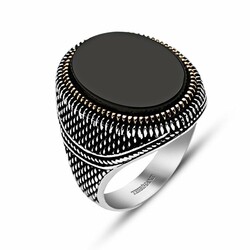 Fine Workmanship Mens Black Onyx & Stone 925 Sterling Silver Ring - Thumbnail