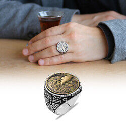 Freedom Eagle Oval Design 925 Sterling Silver Mens Ring - 4