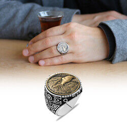 Freedom Eagle Oval Design 925 Sterling Silver Mens Ring - 6