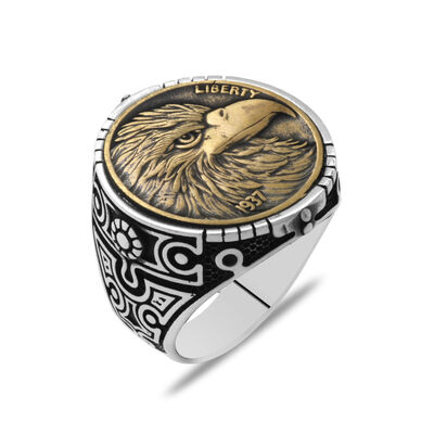 Freedom Eagle Oval Design 925 Sterling Silver Mens Ring