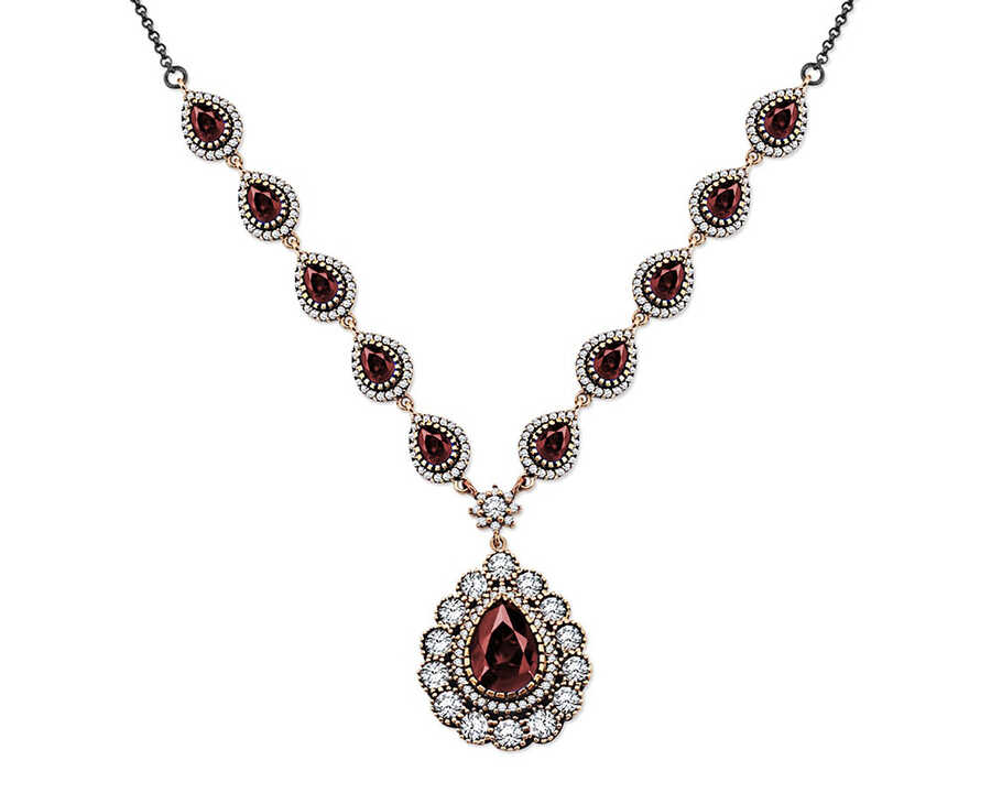 Genuine Women's 925 Sterling Silver Necklace With Red Zircon Stone