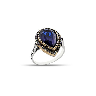 Genuine Womens 925 Sterling Silver Zirconia Blue Ruby Stone Ring