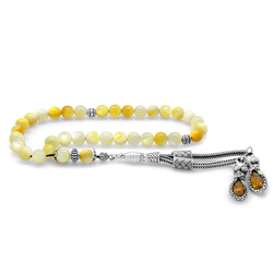 Globe With Tassels Of Alpaca, Yellow - White Mother-Of-Pearl Tasbih - 1