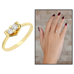 Gold Color 925 Sterling Silver Women Ring With Zircon Stone V Shape Design - 1