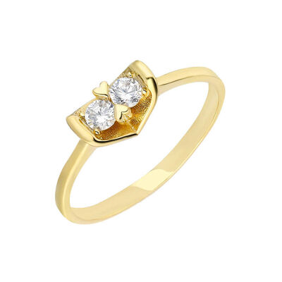 Gold Color 925 Sterling Silver Women Ring With Zircon Stone V Shape Design - 2
