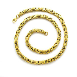 Gold Color, Very Thick Model, 60 Cm, 317L, Steel Necklace With King Chain - Thumbnail