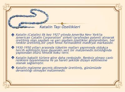 Gold Renk 925 Ayar Gümüş Püsküllü İmamesı Usta İşçilikli Kapsül Kesim Ebru Sanatı Sarı-Mavi-Yeşil Katalin Tesbih - 2