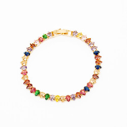 Gold Renk Multicolor Zirkon Taşlı Tam Tur Kararmaz Metal Kadın Bileklik - 3