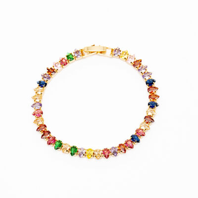 Gold Renk Multicolor Zirkon Taşlı Tam Tur Kararmaz Metal Kadın Bileklik - 3