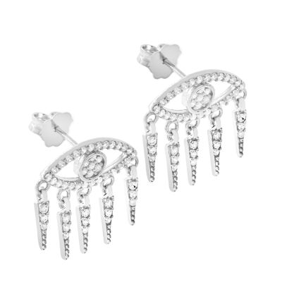 Göz Tasarım Silver Renk 925 Ayar Gümüş Kadın Küpe - 1