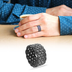 Gray 1000 Sterling Silver Trabzon Handmade Knitted Kazaz Ring - Thumbnail