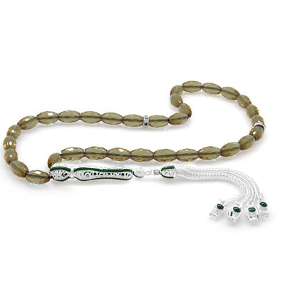 Green Enamelled Sultanite Tasbih Barley With Alpaca Tassel - 1