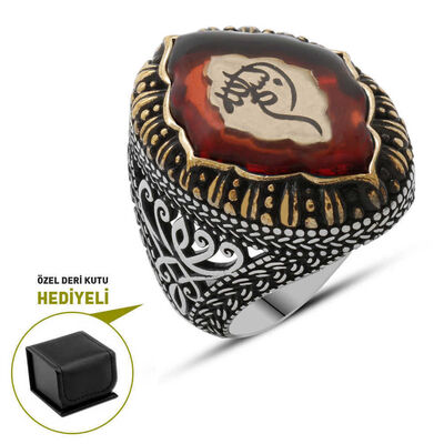 Green Fire Amber Stone Oval Design 925 Sterling Silver Mens Ring