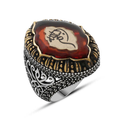 Green Fire Amber Stone Oval Design 925 Sterling Silver Mens Ring