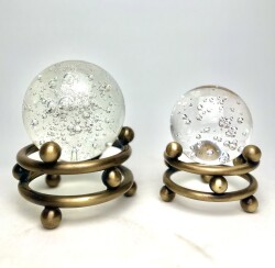  Han Home Design Set of 2 Gold stand & crystal balls Home And Office Decor 22cm & 20cm - 2