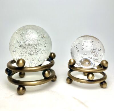  Han Home Design Set of 2 Gold stand & crystal balls Home And Office Decor 22cm & 20cm - 2