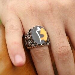 Handmade 925 Sterling Silver Ring With Mother Of Pearl Inlaid Mime Turtle - Thumbnail