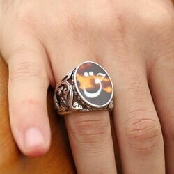 Handmade 925 Sterling Silver Ring With Mother Of Pearl Inlaid With Hack On The Turtle - Thumbnail