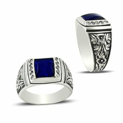 Handmade 925 Sterling Silver Ring With Mother Of Pearl Inlaid With'Vav' Motif On Ocean Mother Of Pearl - Thumbnail