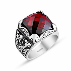 Handmade 925 Sterling Silver Ring With Vav Motif İnlaid With Ebony On İvory - Thumbnail