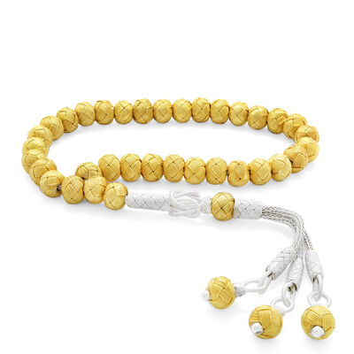 Handmade, Carved Ball, Wrist Size, Gold, 1000 Sterling Silver Color, Kazaz Tasbih - 1