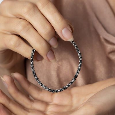 Handmade Oval Knitted Design Glass Unisex 1000 Sterling Silver Bracelet - 4