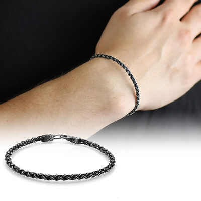 Handmade Oval Knitted Design Glass Unisex 1000 Sterling Silver Bracelet - 1